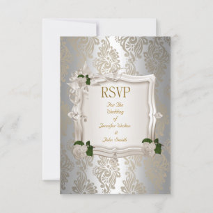 UAWG Reply Elegant Wedding Sepia Silver White Rose RSVP Karte