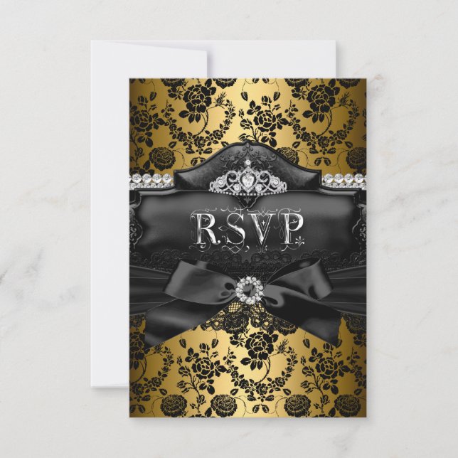 UAWG Reply Hübsch Tiara & Bow Gold Sweet 16 RSVP Karte (Vorderseite)