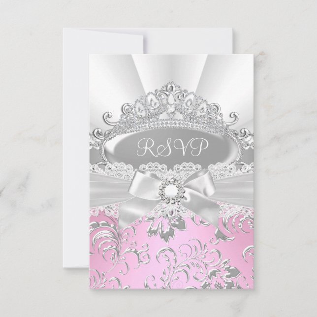 UAWG Reply Hübsch Tiara & Bow Pink Quinceañera RSVP Karte (Vorderseite)