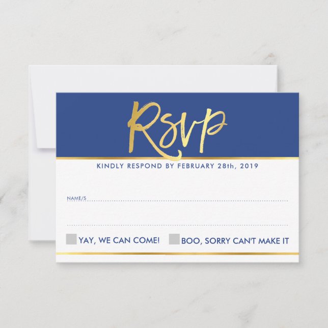 UAWG REPLY Moderne Glam königsblaue Imitate Goldfo RSVP Karte (Vorderseite)