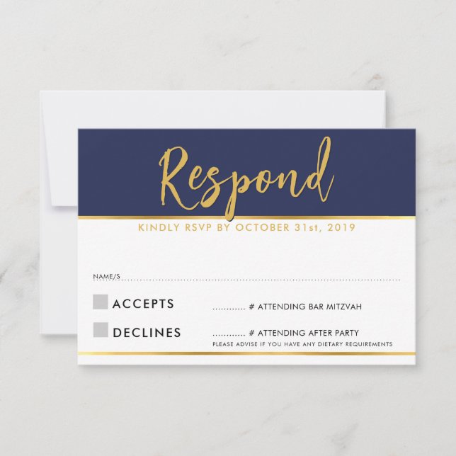 UAWG REPLY Modernes, einfaches Marineboldgold RSVP Karte (Vorderseite)