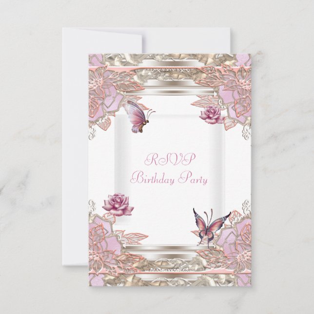 UAWG Reply Party Rosa Rose Weißer Schmetterling RSVP Karte (Vorderseite)