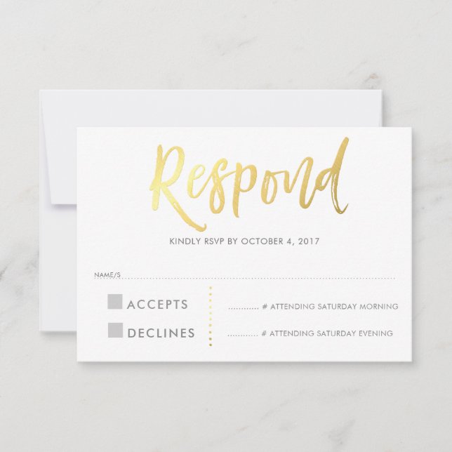 UAWG REPLY REPONSE Imitate Goldgrau RSVP Karte (Vorderseite)