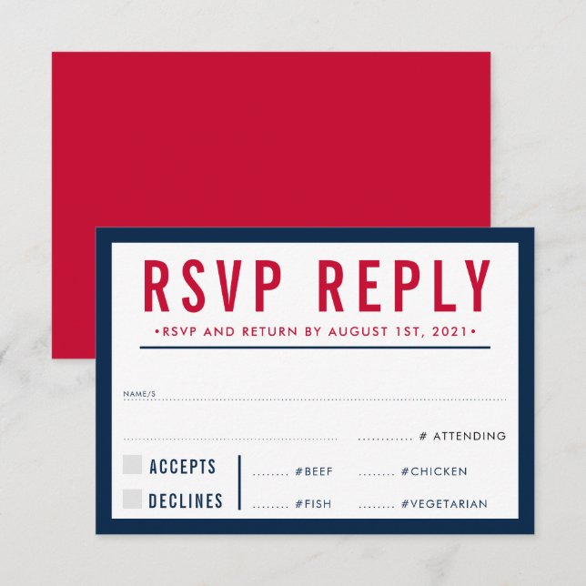 UAWG REPLY REPONSE Moderne fette Junge Marine rot RSVP Karte (Vorne/Hinten)