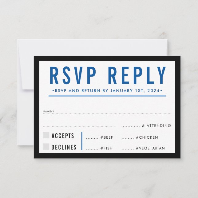 UAWG REPLY REPONSE Moderne Schwarz Königsblau RSVP Karte (Vorderseite)