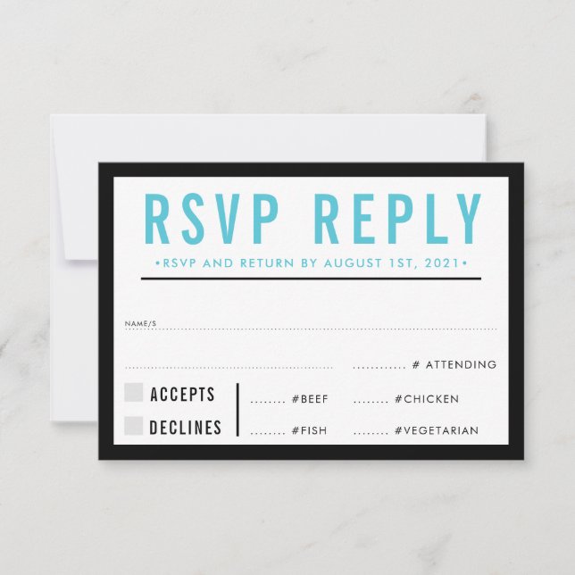 UAWG REPLY REPONSE Modernes, fett schwarzes Aqua RSVP Karte (Vorderseite)