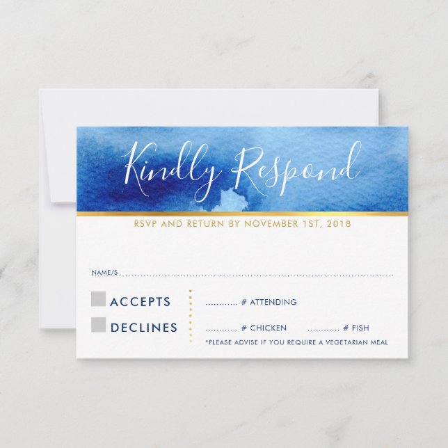 UAWG REPLY RESPONSE CARD Stilvoll blaues Aquarell RSVP Karte (Vorderseite)