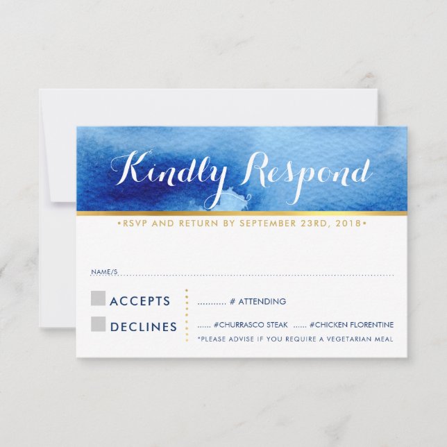 UAWG REPLY RESPONSE Stilvolle blaue Aquarellfarbe RSVP Karte (Vorderseite)