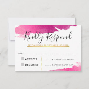 UAWG REPONSE-KARTE Goldgoldfarben, rosa schwarz RSVP Karte