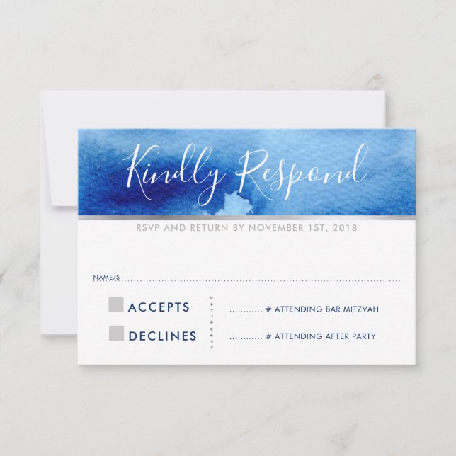 UAWG REPONSE-KARTE Silberblaue Aquarellfarbe RSVP Karte (Vorderseite)