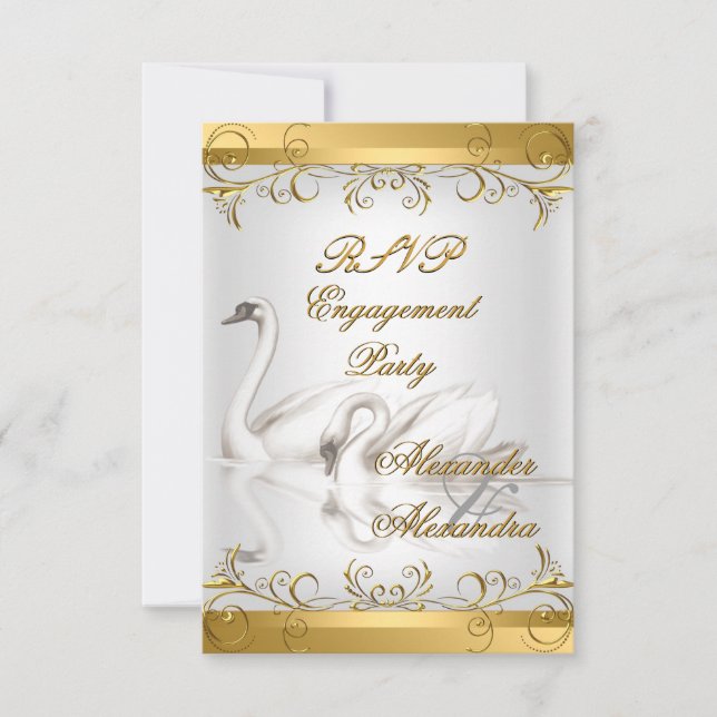 UAWG REPONSE-Verlobung Swans Gold White Einladung (Vorderseite)
