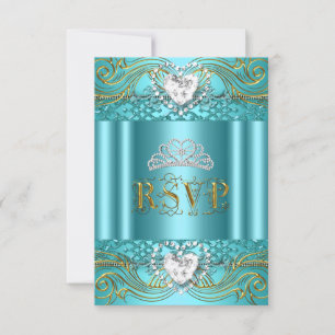 UAWG Response Aquamarin Blue Gold Quinceanera RSVP Karte