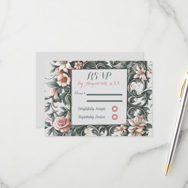 UAwg Response Card des Erthy Floral Vain RSVP Karte (Vorderseite/Rückseite Beispiel)