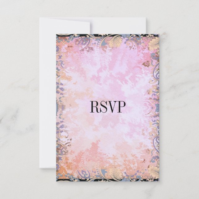 UAWG Response Card Schwarz Rosa Blume RSVP Karte (Vorderseite)