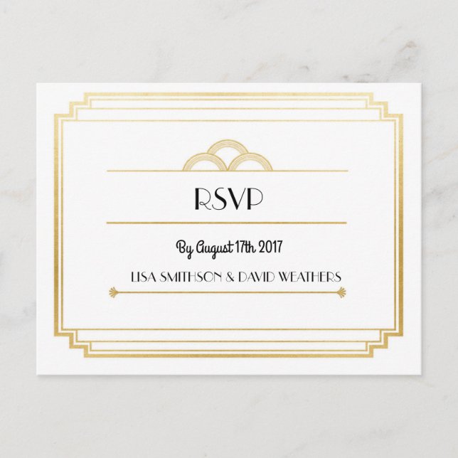 UAWG Response Hochzeit Postkarte Art Deco Gold (Vorderseite)
