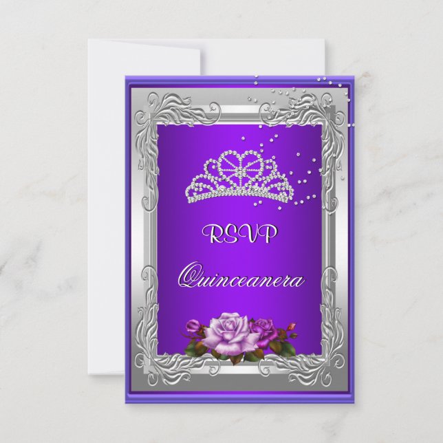 UAWG Response Lila Silver Rose Quinceanera Einladung (Vorderseite)