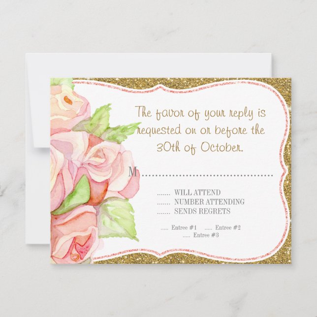 UAWG Response Menu Wedding Watercolor Rose Bouquet RSVP Karte (Vorderseite)