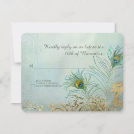 UAWG Response Peacock Feather Gold Elegante Hochze RSVP Karte