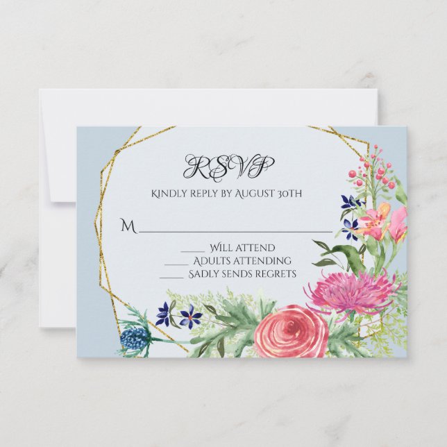 UAWG Response Wasserfarbe Rosa Blumenblauer Tusty  RSVP Karte (Vorderseite)