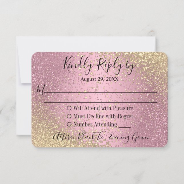 UAWG - Rosa und Gold Glitzer RSVP Karte (Vorderseite)