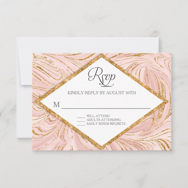 UAWG Rose Gold Imitats Glitzer Marmormatte RSVP Karte (Vorderseite)