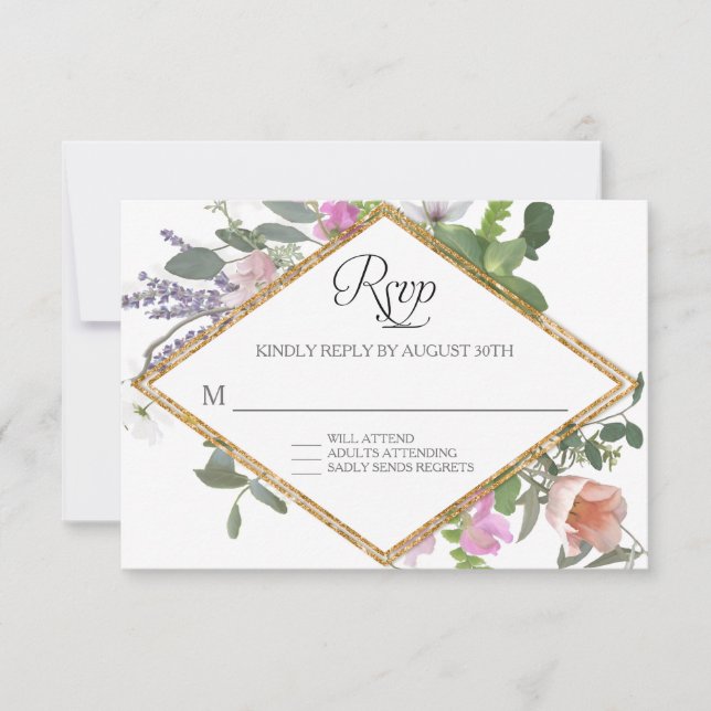 UAWG Rose Gold Imitats Glitzer Wildblume RSVP Karte (Vorderseite)