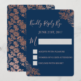 UAWG - Rose Gold Pink und Navy Blue Floral Einladung