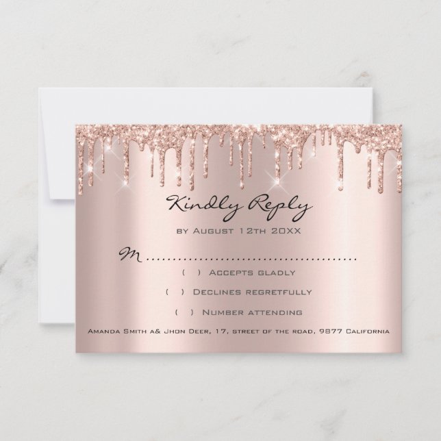 UAWG Rose Tropfen Glitzer Brautparty Hochzeit RSVP Karte (Vorderseite)
