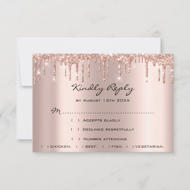 UAWG Rose Weddin Glitzer Brautparty Navy Tropfen RSVP Karte (Vorderseite)