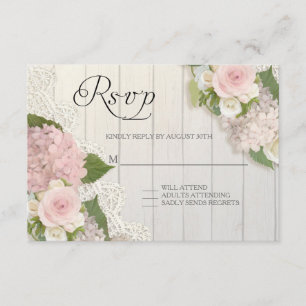 UAWG Rosenrosa Hydrangea-Spitze-hölzernes Blumen RSVP Karte