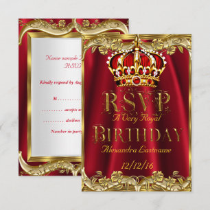 UAWG Royal Red Birthday Party Gold Crown RSVP Karte