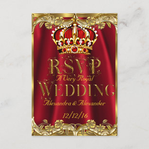 UAWG Royal Red Wedding Gold Crown RSVP Karte