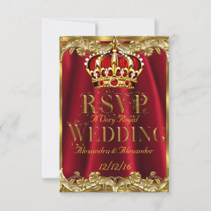 UAWG Royal Red Wedding Gold Crown RSVP Karte