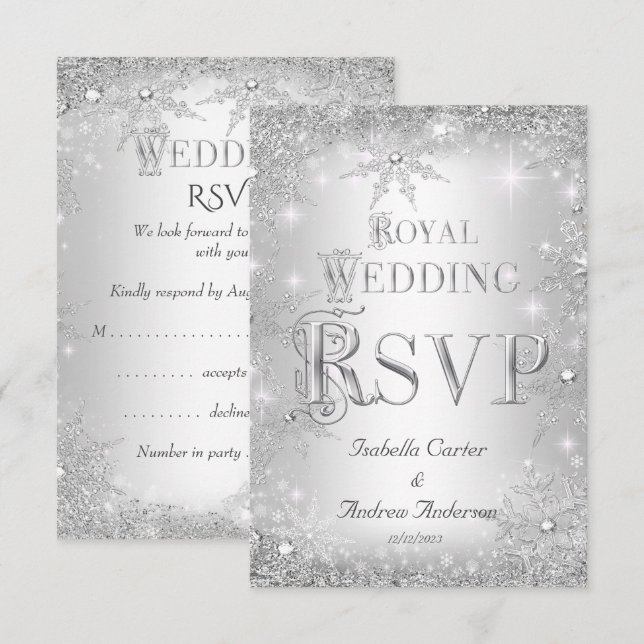 UAWG Royal Wedding Silver Winter Wonderland Crown RSVP Karte (Vorne/Hinten)
