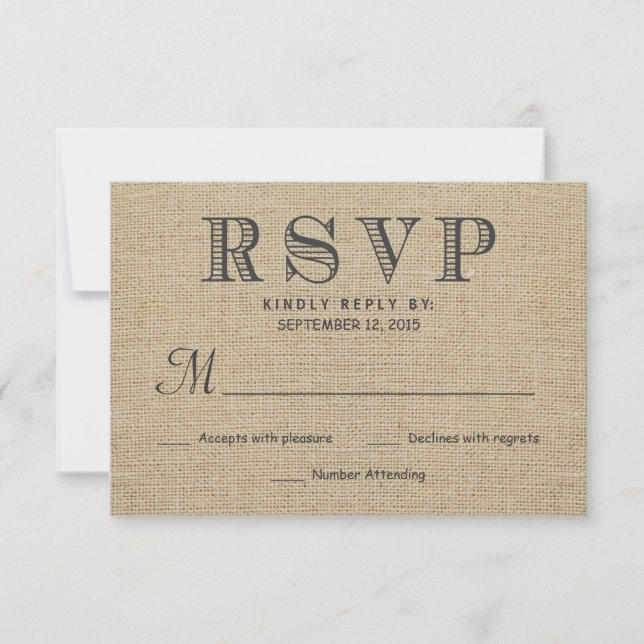 UAWG Rustic Country Burlap Wedding Reply Cards RSVP Karte (Vorderseite)
