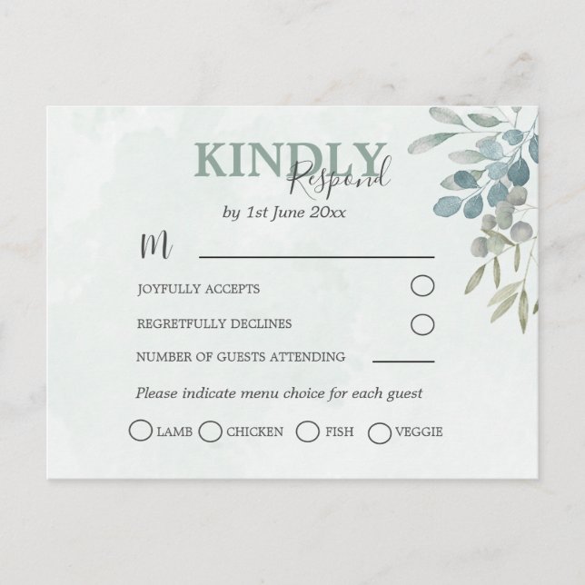 UAWG Rustic Eukalyptus Greenerity Wedding Einladungspostkarte (Vorderseite)