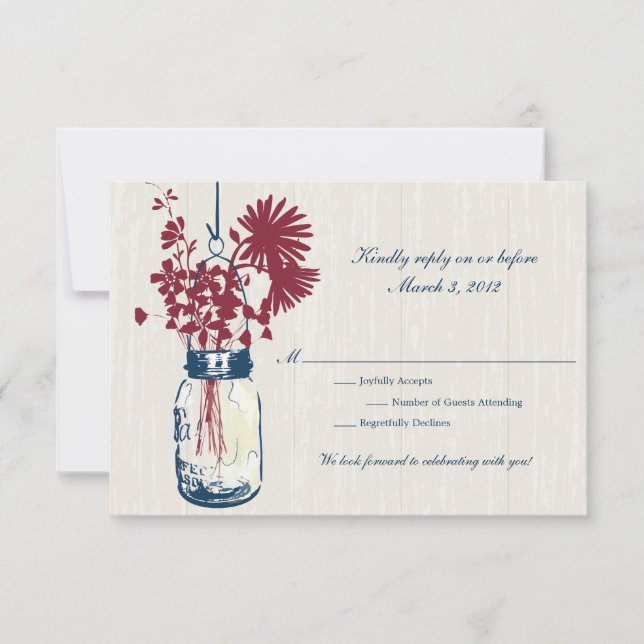 UAWG Rustic Hanging Mason Jar Wedding RSVP Karte (Vorderseite)