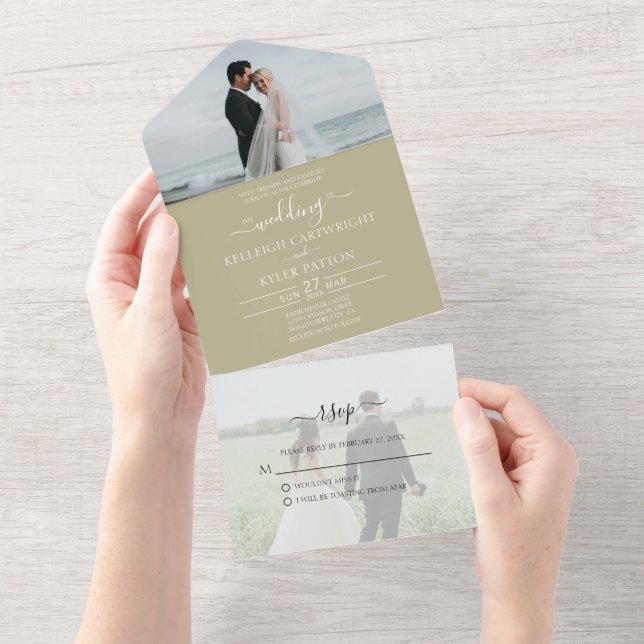UAWG Sage Green All in One Wedding Einladung (Abreißen)