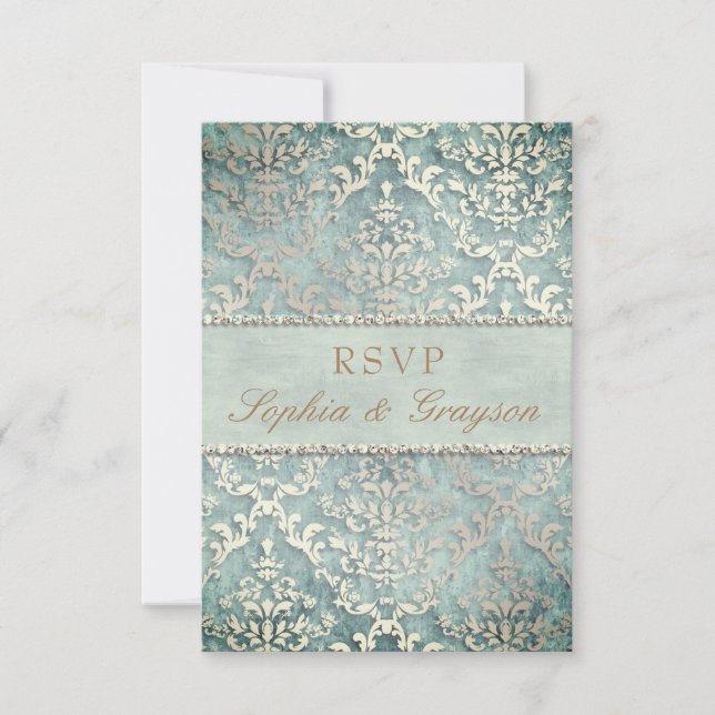 UAWG Sage Green Glimmer Damask Hochzeit Einladung (Vorderseite)