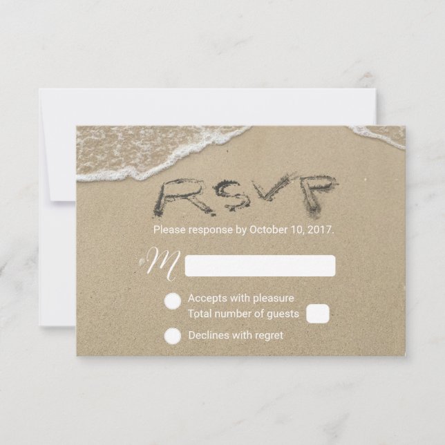 UAwg Sand-Text-Response auf Strandhochzeiten RSVP Karte (Vorderseite)