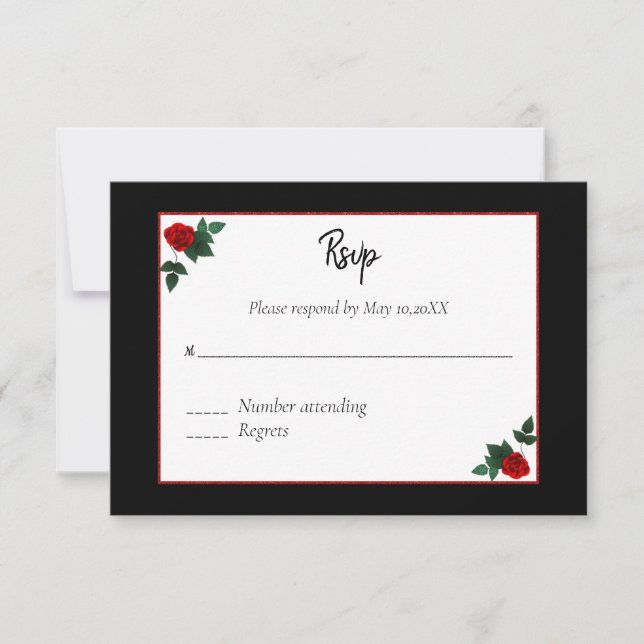 UAwg Schwarz und Rote Rose RSVP Karte (Vorderseite)