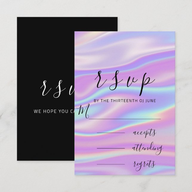 UAWG Schwarz-weißes holografisches Pastelpulver RSVP Karte (Vorne/Hinten)