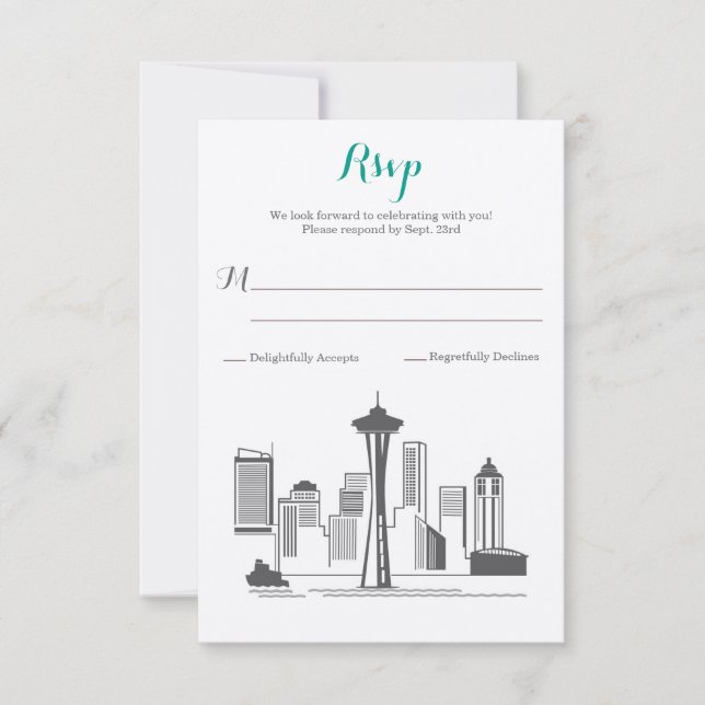 UAWG Seattle Skyline Wedding RSVP Karte (Vorderseite)