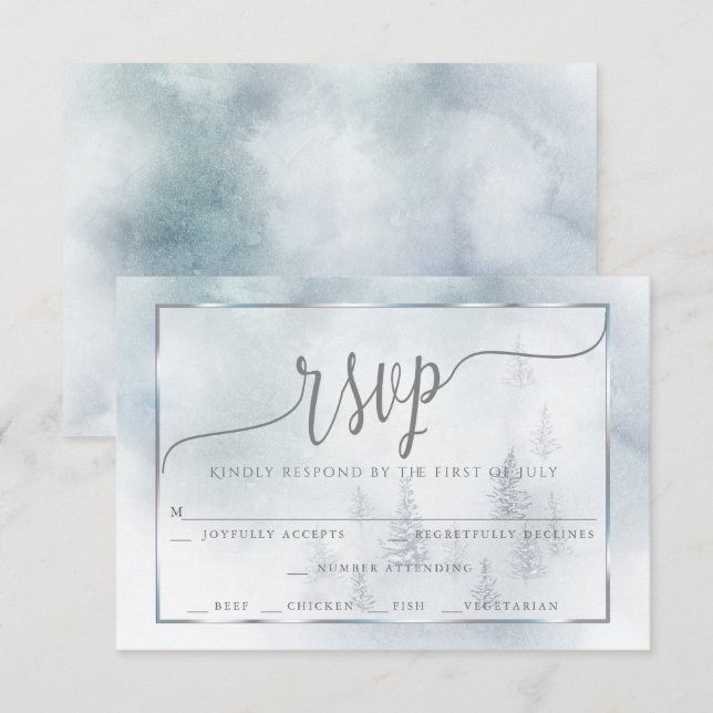 UAWG | Silver Blue Winter Wonderland RSVP Karte (Vorne/Hinten)