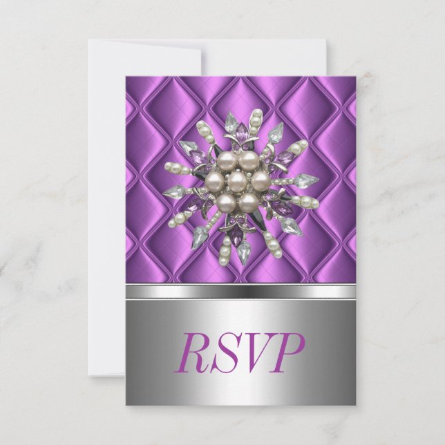 UAWG Silver Mauve Lila Crystal Jewel RSVP Karte (Vorderseite)