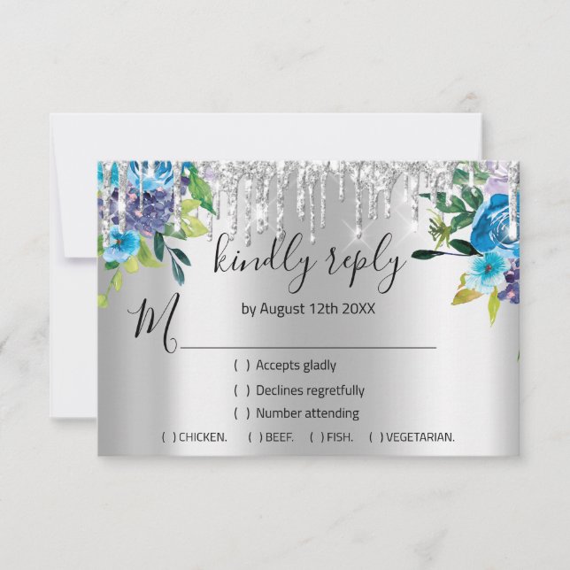 UAWG Silver Wedding Glitzer Bridal Navy VIP Tropfe RSVP Karte (Vorderseite)
