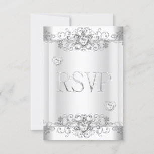 UAWG Silver White Diamond Hearts RSVP Karte