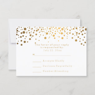 UAWG stilvoller Goldconfetti-weiße Hochzeit RSVP Karte
