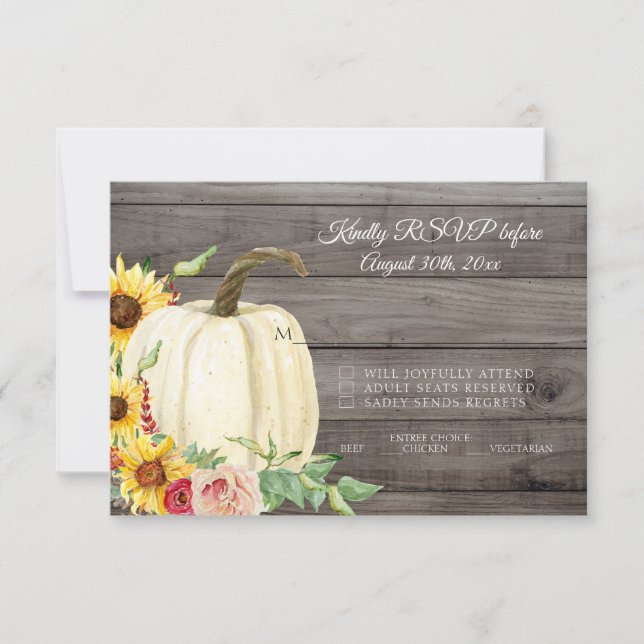 UAWG Sunflower Pumpkin Blush Burgundy Barn Wood Einladung (Vorderseite)