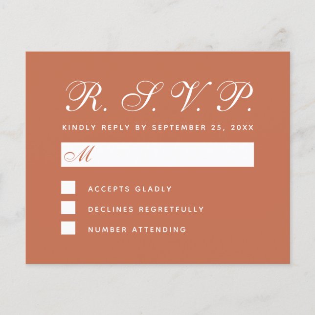 UAWG Terracotta Brown Budget Wedding Response Card (Vorderseite)